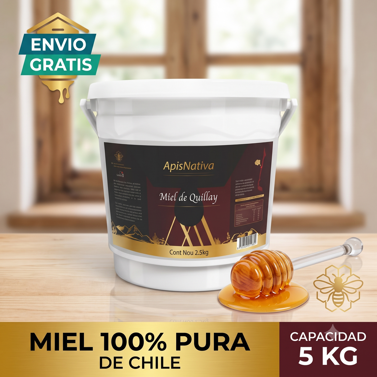 Balde 5kg Miel Nativa Quillay - ENVÍO GRATIS